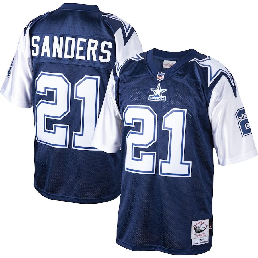 Men's Dallas Cowboys 1995 Deion Sanders Mitchell & Ness Navy Authentic Throwback Retired Player Jersey - Puhuasuan