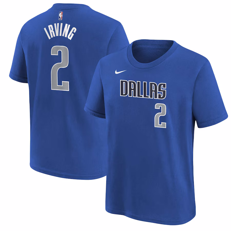 Youth Dallas Mavericks Kyrie Irving Nike Blue Icon Name & Number T-Shirt - Puhuasuan