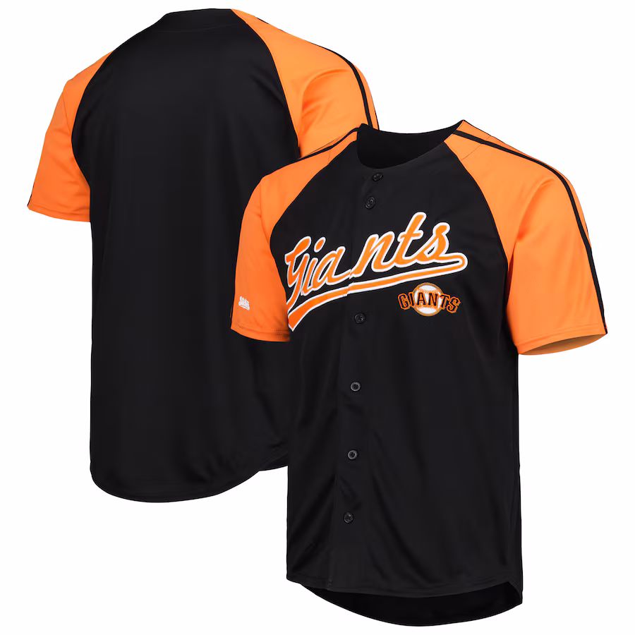 Men's San Francisco Giants Stitches Black Button-Down Raglan Fashion Jersey - Puhuasuan