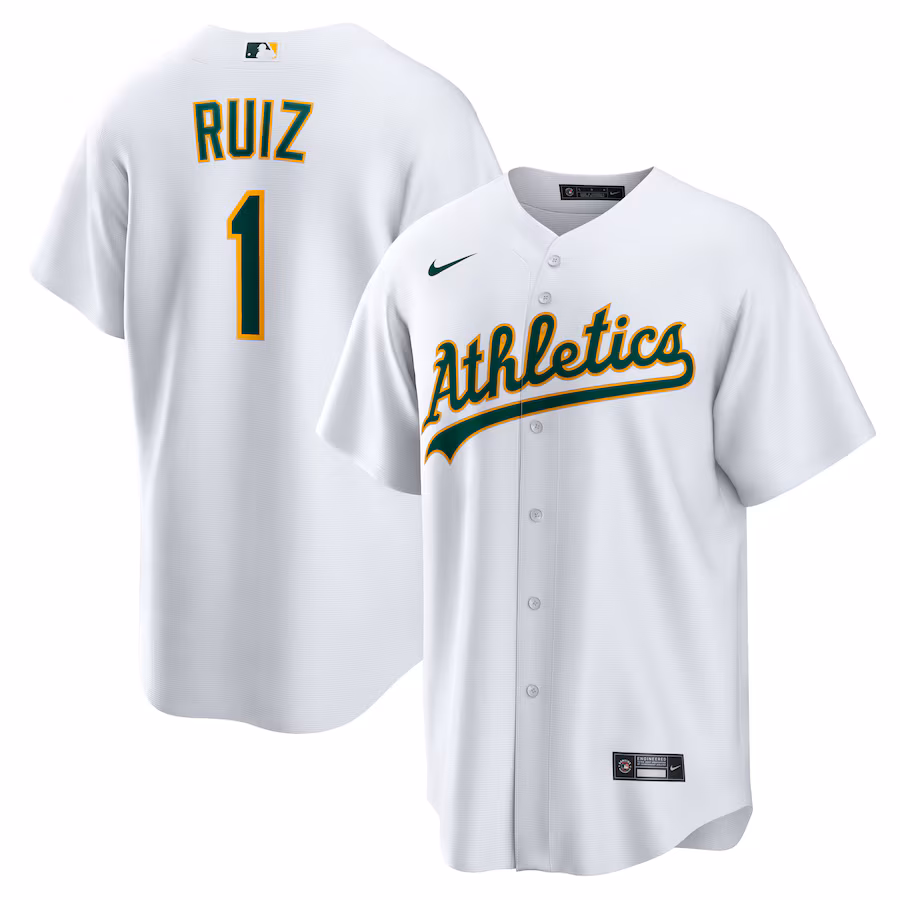 Men's Oakland Athletics Esteury Ruiz Nike White Home Replica Jersey - Puhuasuan