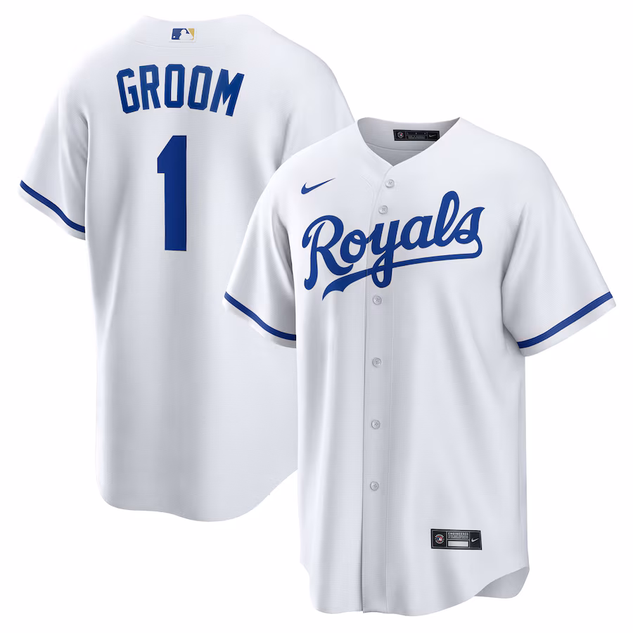 Men's Kansas City Royals Nike White #1 Groom Home Replica Jersey - Puhuasuan