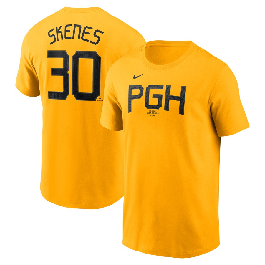 Men's Pittsburgh Pirates Paul Skenes Nike Gold Fuse Name & Number T-Shirt - Puhuasuan