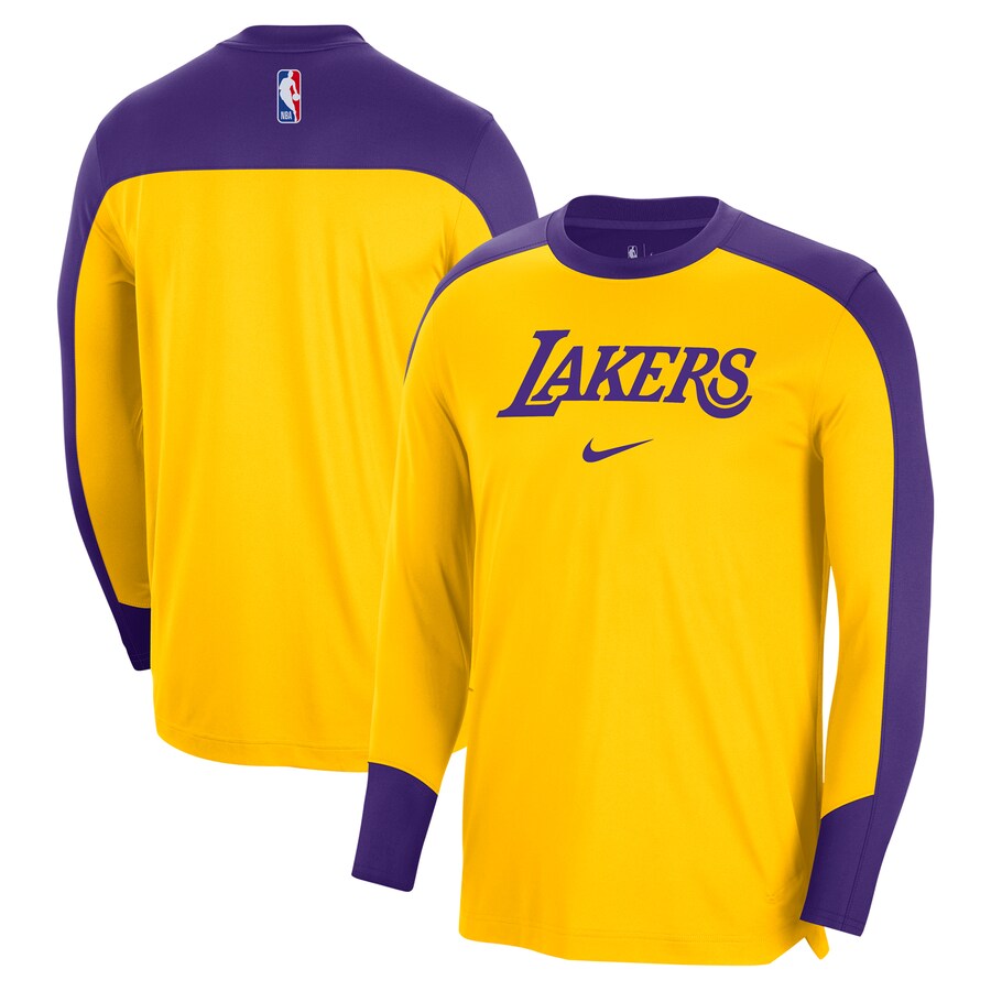 Men's Los Angeles Lakers Nike Gold 2024/25?Authentic Pre-Game Legend Long Sleeve Shooting Shirt - Puhuasuan
