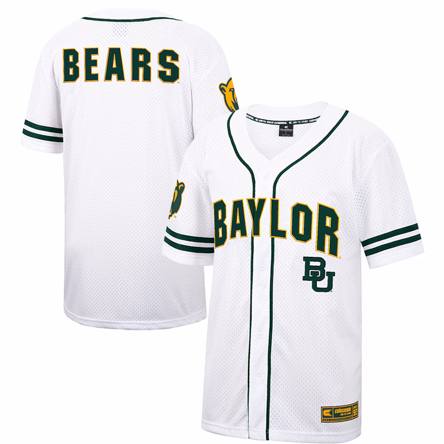 Men's Colosseum White Baylor Bears Free Spirited Mesh Button-Up Baseball Jersey - Puhuasuan