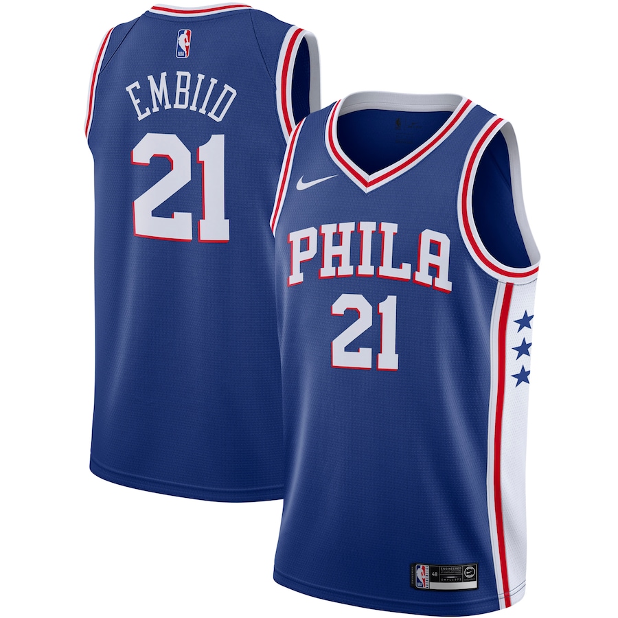 Men's Philadelphia 76ers Joel Embiid Nike Royal 2019/2020 Swingman Jersey - Icon Edition - Puhuasuan