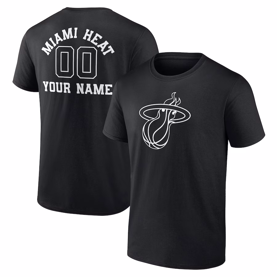 Men's Miami Heat Black Personalized Name & Number Monochrome T-Shirt - Puhuasuan