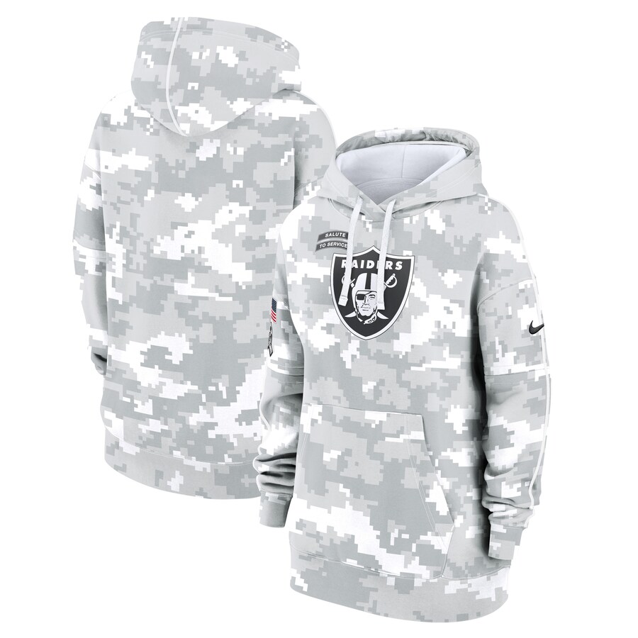 Women's Las Vegas Raiders Nike Arctic Camo 2024 Salute To Service Club Fleece Pullover Hoodie - Puhuasuan
