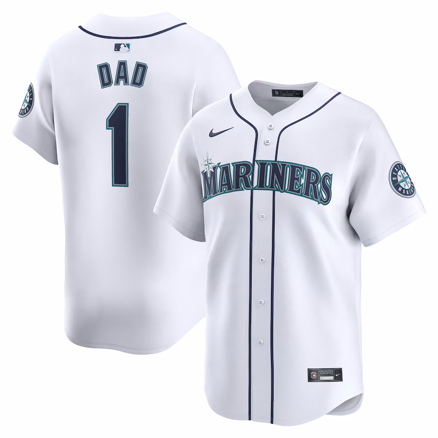 Men's Seattle Mariners Nike White #1 Dad Home Limited Jersey - Puhuasuan