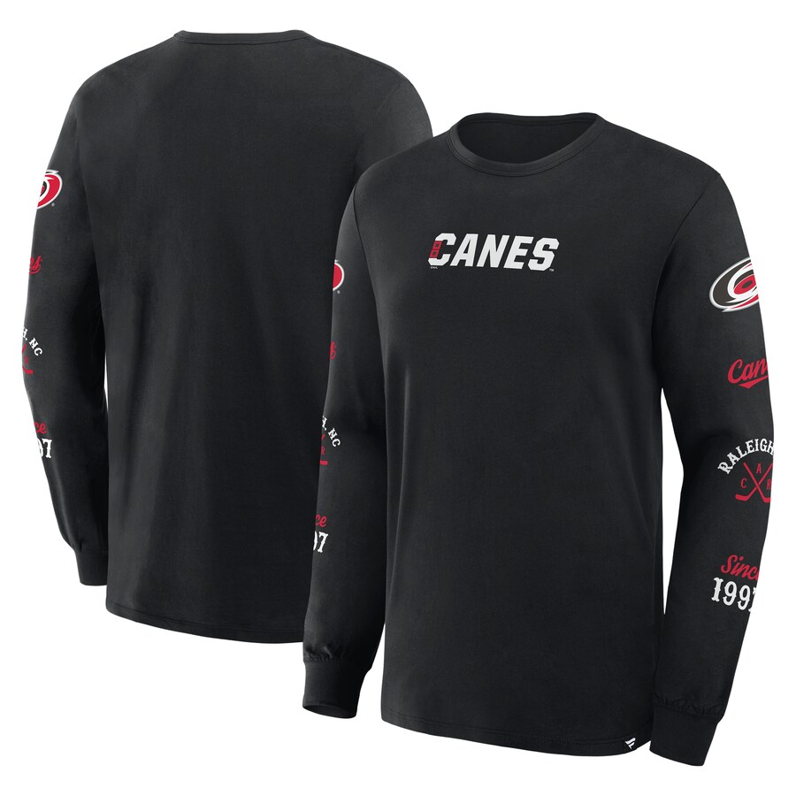 Men's Carolina Hurricanes Fanatics Black Boxed In Legacy Long Sleeve T-Shirt - Puhuasuan