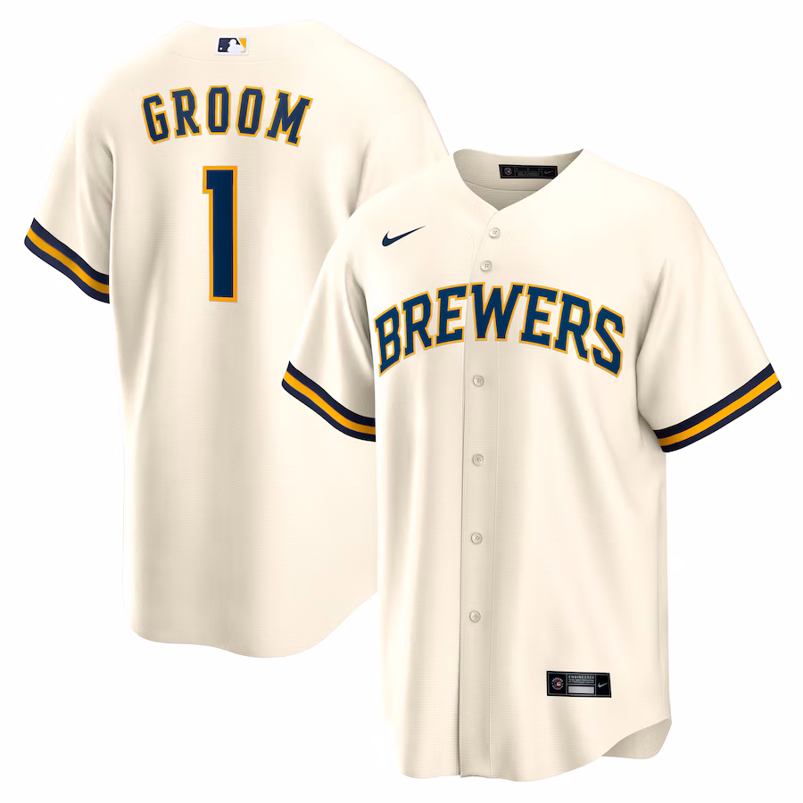 Men's Milwaukee Brewers Nike White #1 Groom Home Replica Jersey - Puhuasuan