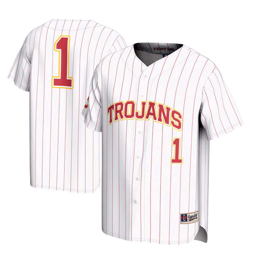 Men's GameDay Greats #1 White USC Trojans Lightweight Baseball Jersey - Puhuasuan