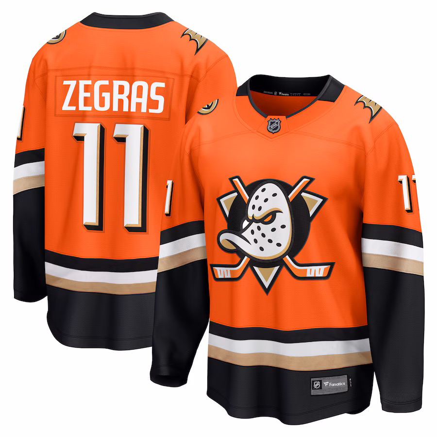 Men's Anaheim Ducks Trevor Zegras Fanatics Orange Home Premier Breakaway Player Jersey - Puhuasuan