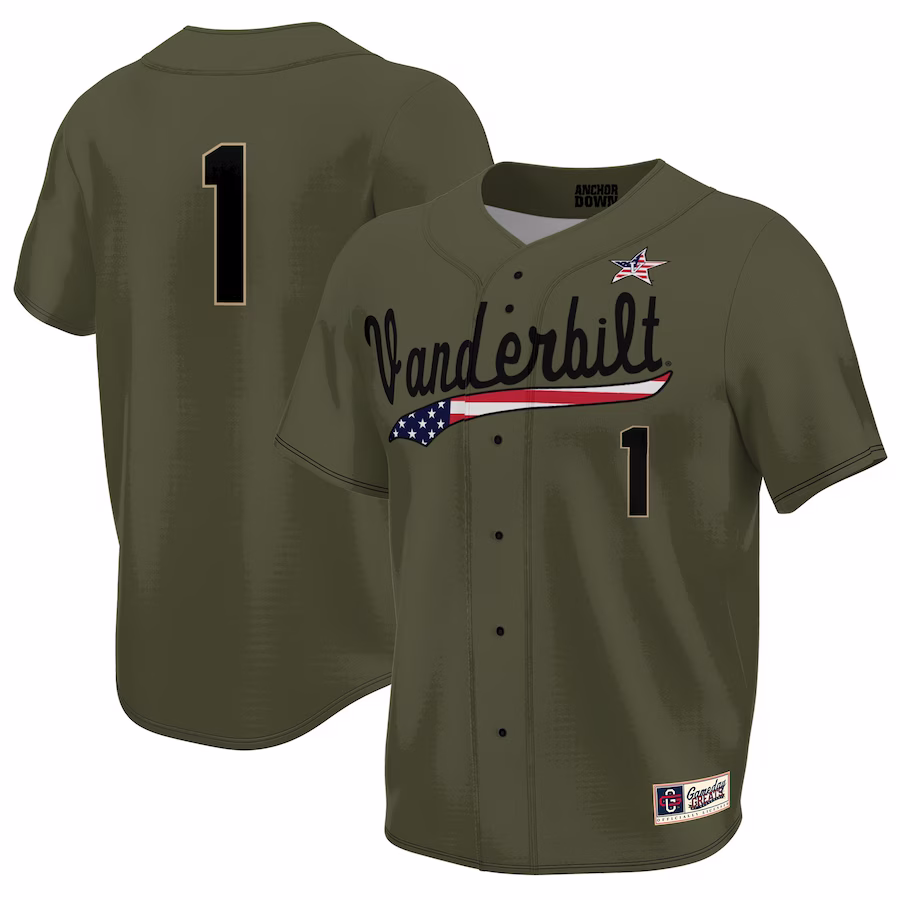 Vanderbilt Commodores GameDay Greats Military Appreciation Lightweight Baseball Jersey - Olive - Puhuasuan