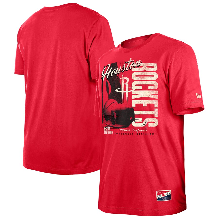 Men's Houston Rockets  New Era Red Distressed Throwback Vintage Color Pack T-Shirt - Puhuasuan