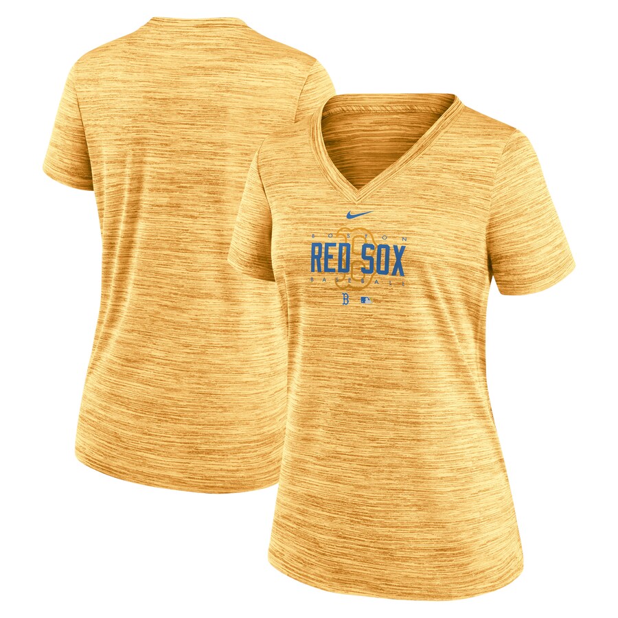 Women's Boston Red Sox Nike Gold City Connect Velocity Practice Performance V-Neck T-Shirt - Puhuasuan