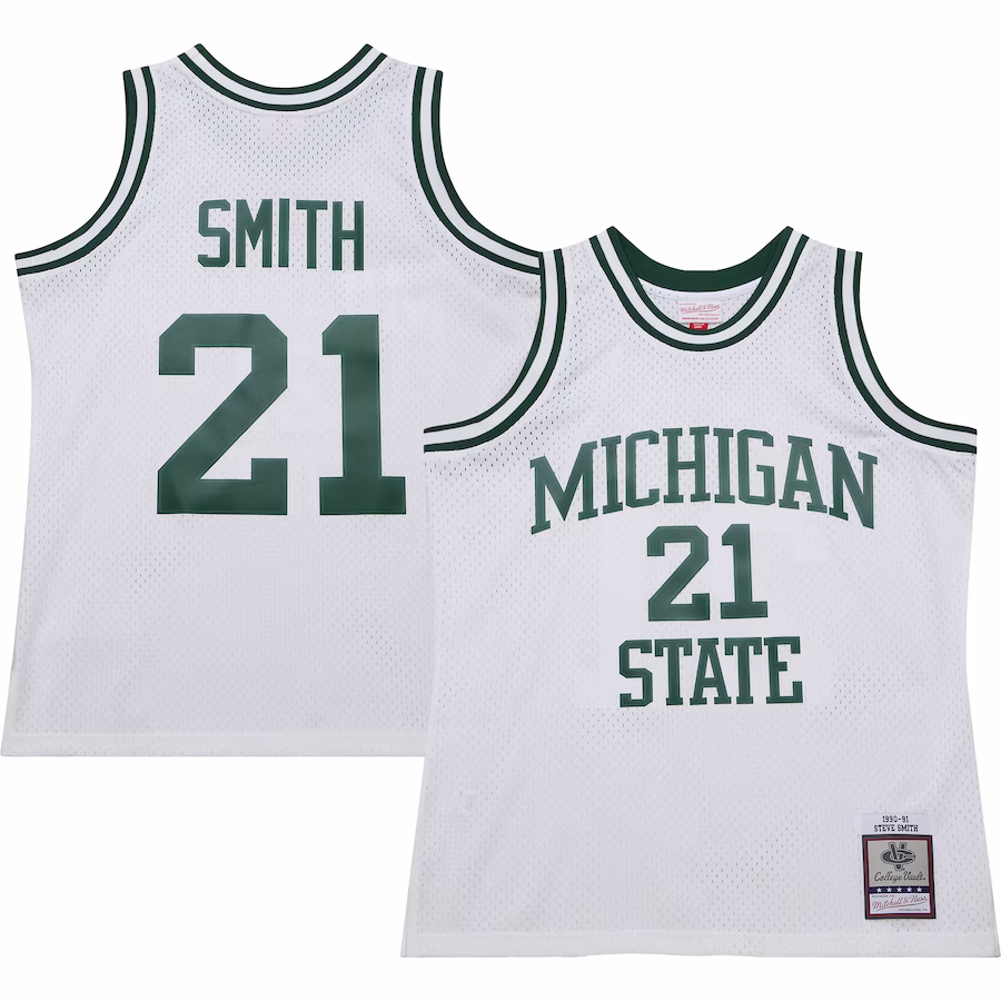 Steve Smith Michigan State Spartans Mitchell & Ness 125th Basketball Anniversary 1990 Throwback Fashion Jersey �?White - Puhuasuan