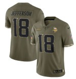 Men's Minnesota Vikings #18 Justin Jefferson 2022 Olive Salute To Service Limited Stitched Jersey - Puhuasuan