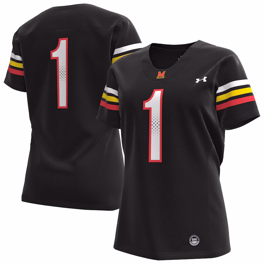 Women's Under Armour #1 Black Maryland Terrapins Replica Football Jersey - Puhuasuan