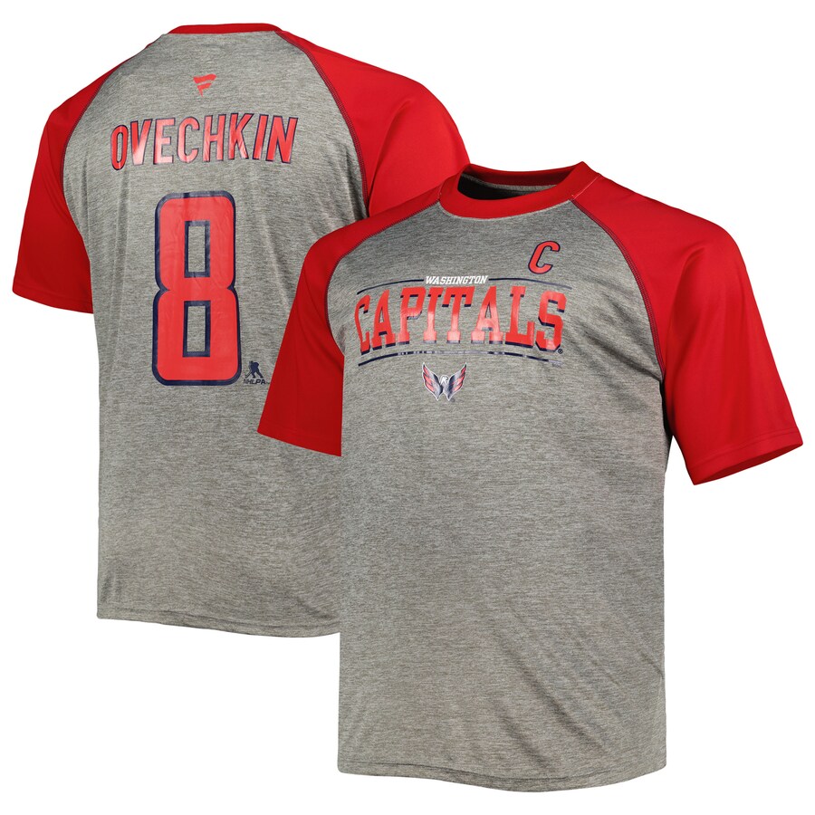 Men's Washington Capitals Alexander Ovechkin Fanatics Heather Gray/Red Big & Tall Captain Patch Contrast Raglan Name & Number T-Shirt - Puhuasuan