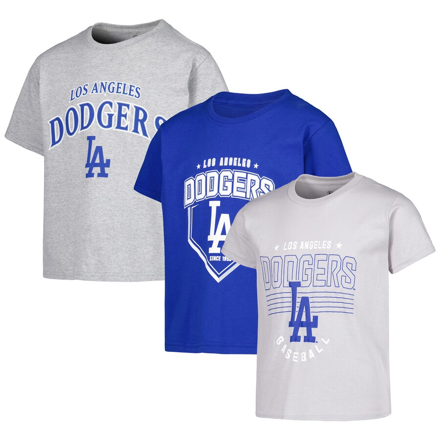 Youth Los Angeles Dodgers Stitches Gray/Royal/Heather Gray 3-Piece T-Shirt Combo Set - Puhuasuan