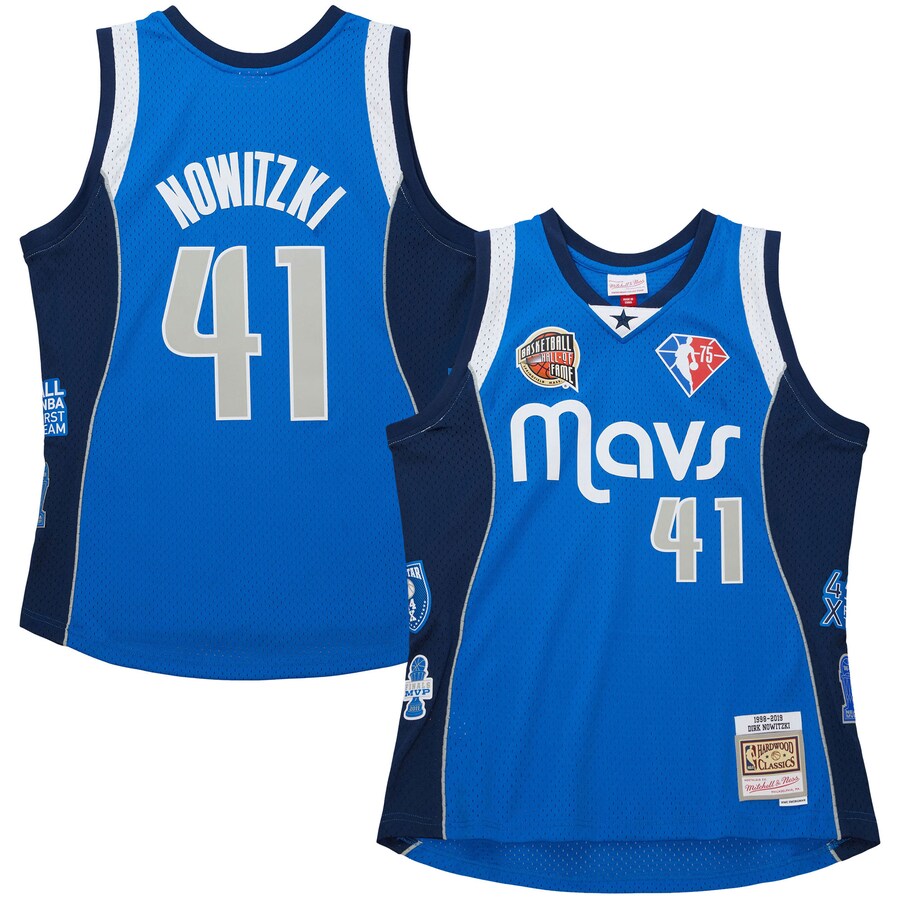 Unisex Dallas Mavericks Dirk Nowitzki Mitchell & Ness Blue Hall of Fame Class of 2023 Throwback Swingman Jersey - Puhuasuan