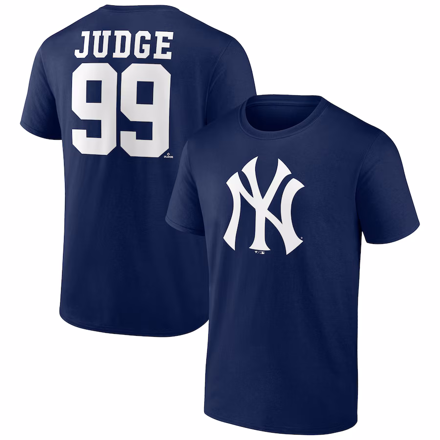 Men's New York Yankees Aaron Judge Navy Player Icon Name & Number T-Shirt - Puhuasuan