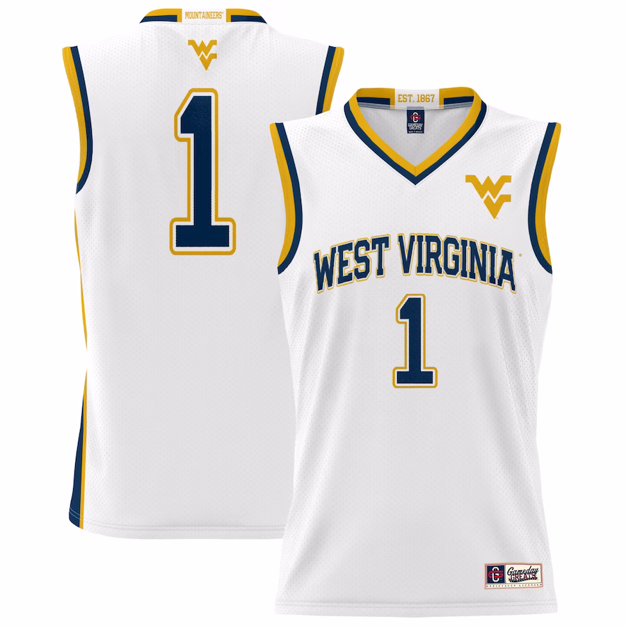 #1 West Virginia Mountaineers GameDay Greats Youth Lightweight Basketball Jersey - White - Puhuasuan