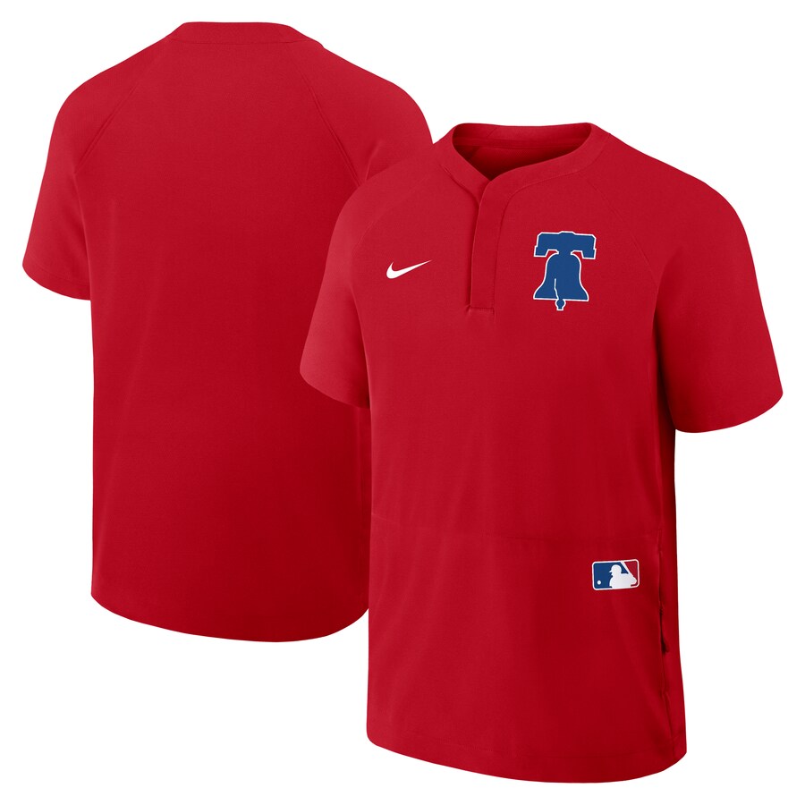 Men's Philadelphia Phillies Nike Red Authentic Collection Raglan Short Sleeve Windshirt - Puhuasuan