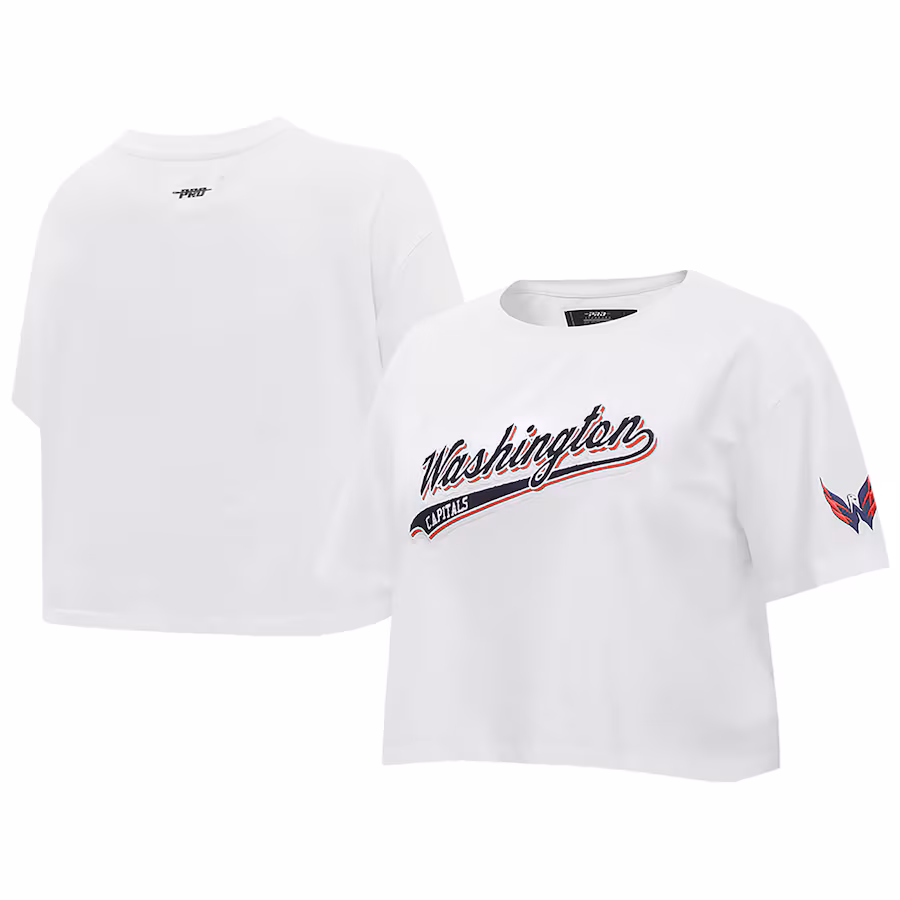 Women's Washington Capitals Pro Standard White Boxy Script Tail Cropped T-Shirt - Puhuasuan