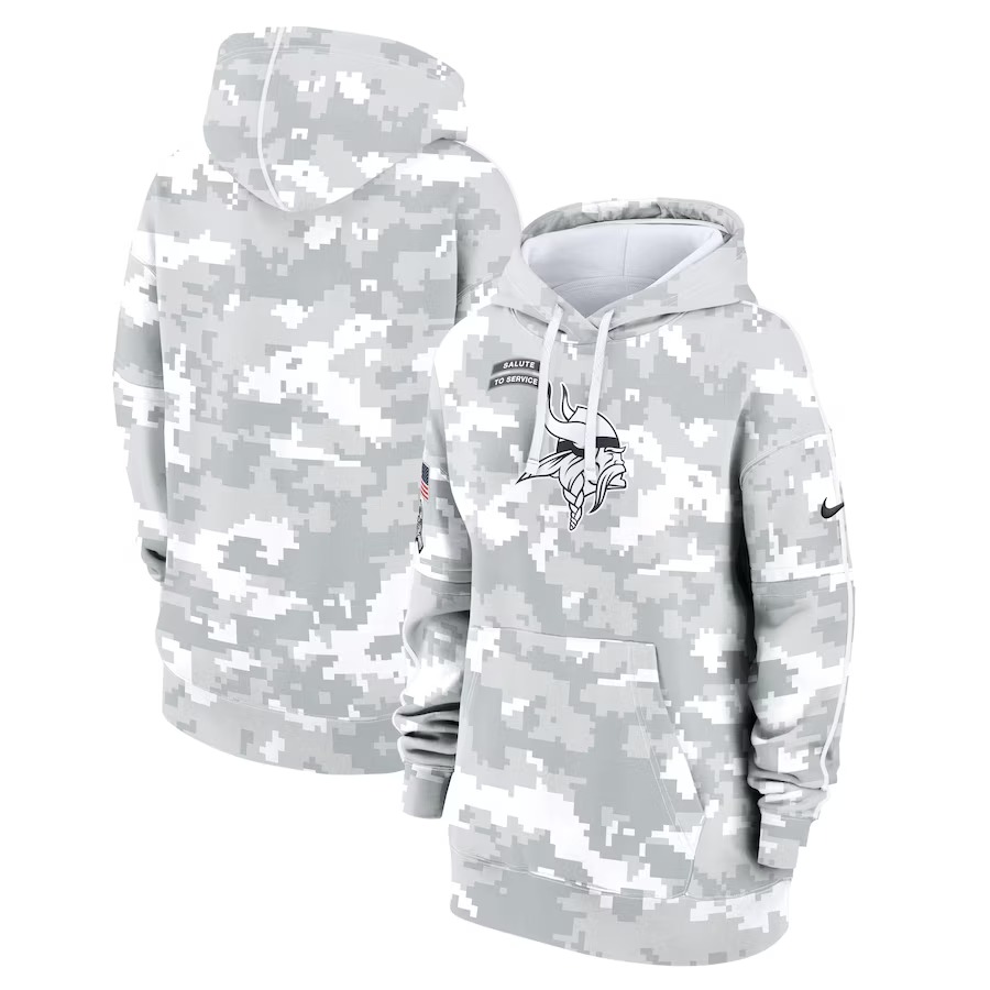 Women's Minnesota Vikings Nike Arctic Camo 2024 Salute To Service Club Fleece Pullover Hoodie - Puhuasuan