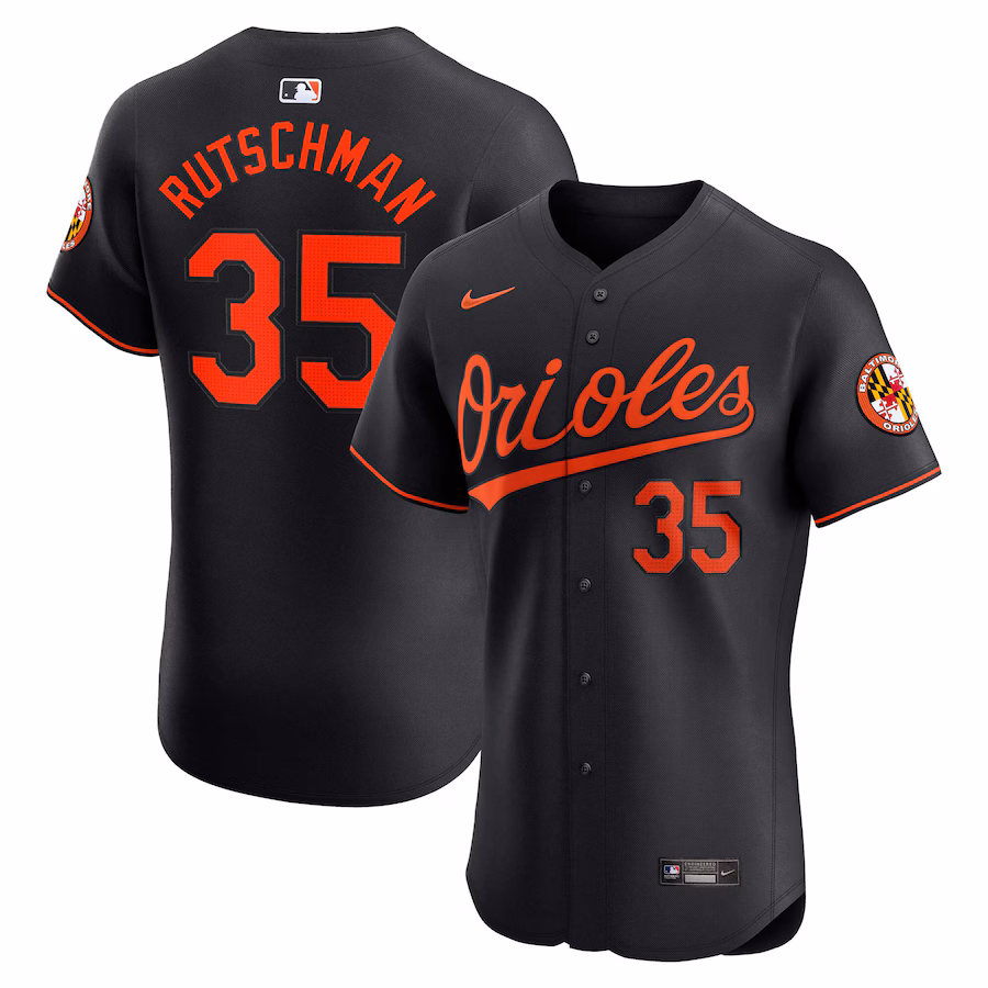Men's Baltimore Orioles Adley Rutschman Nike Black Alternate Elite Player Jersey - Puhuasuan
