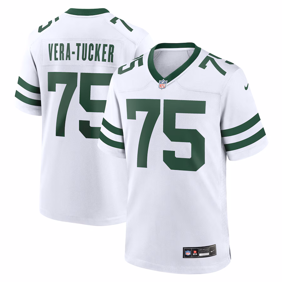 Men's New York Jets Alijah Vera-Tucker Nike White Legacy Player Game Jersey - Puhuasuan