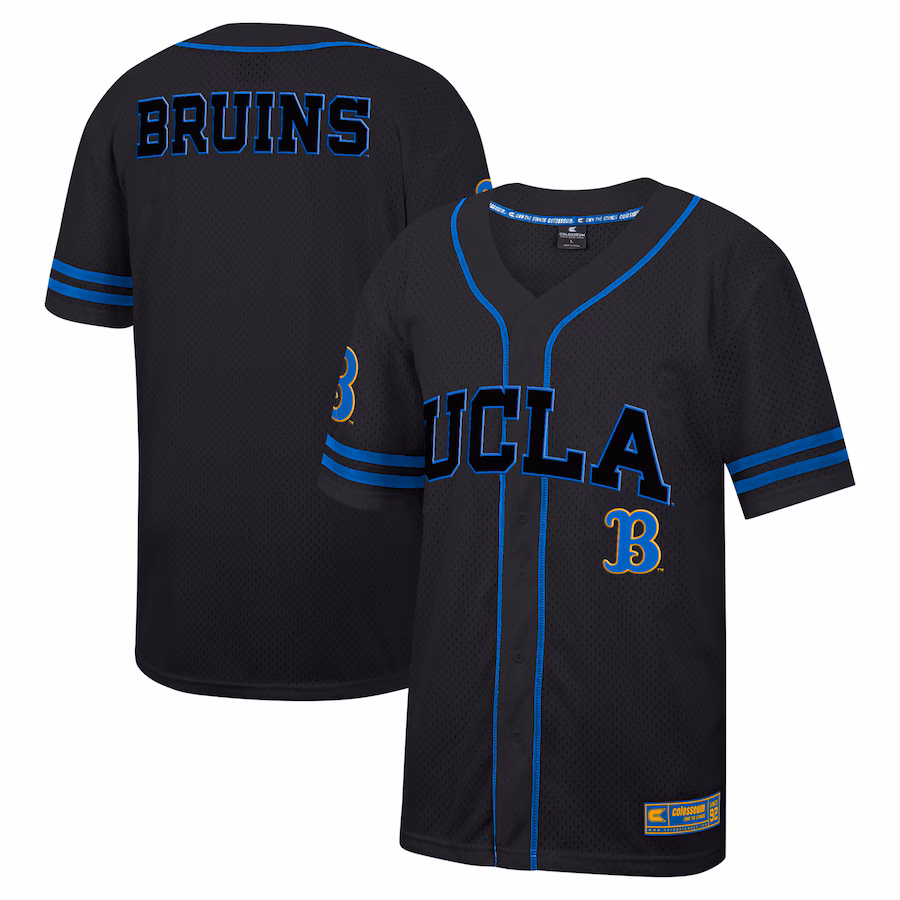 Men's Colosseum Black UCLA Bruins Free Spirited Mesh Button-Up Baseball Jersey - Puhuasuan