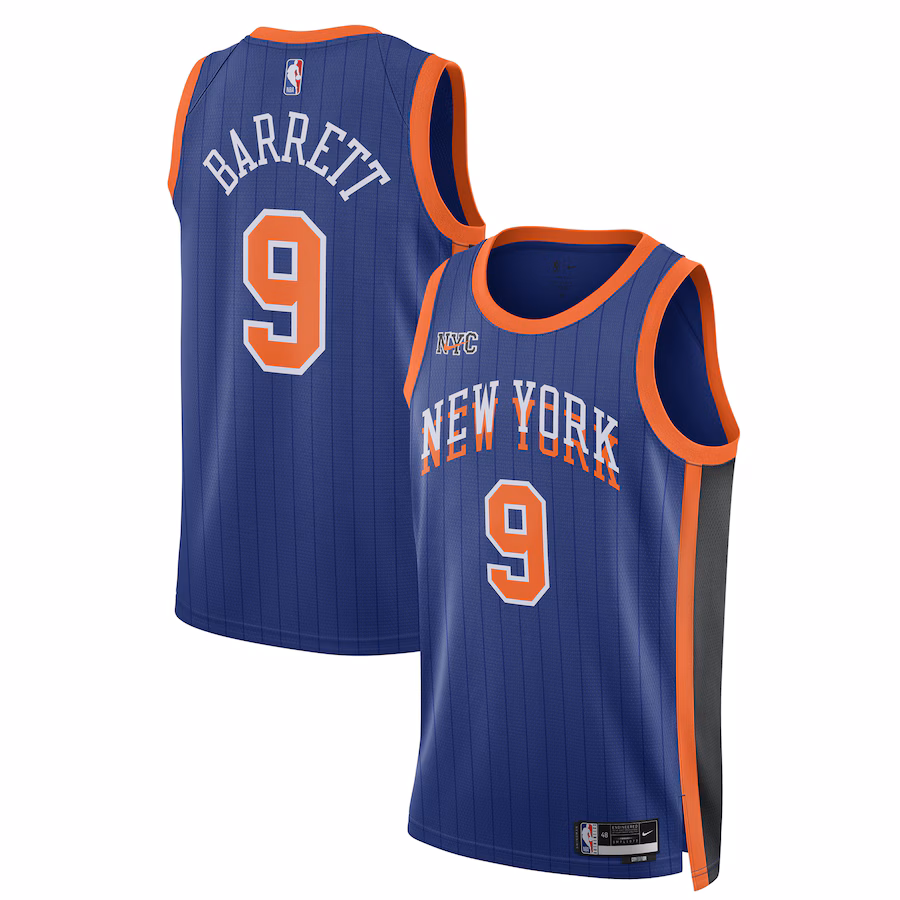 Unisex New York Knicks RJ Barrett Nike Blue 2023/24 Swingman Jersey - City Edition - Puhuasuan