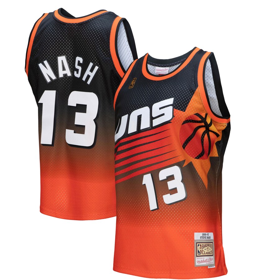 Men's Phoenix Suns Steve Nash Mitchell & Ness Orange/Black 1996/97 Hardwood Classics Fadeaway Swingman Player Jersey - Puhuasuan