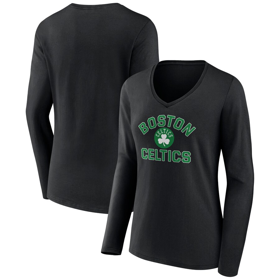 Women's Boston Celtics  Black Overtime V-Neck Long Sleeve T-Shirt - Puhuasuan