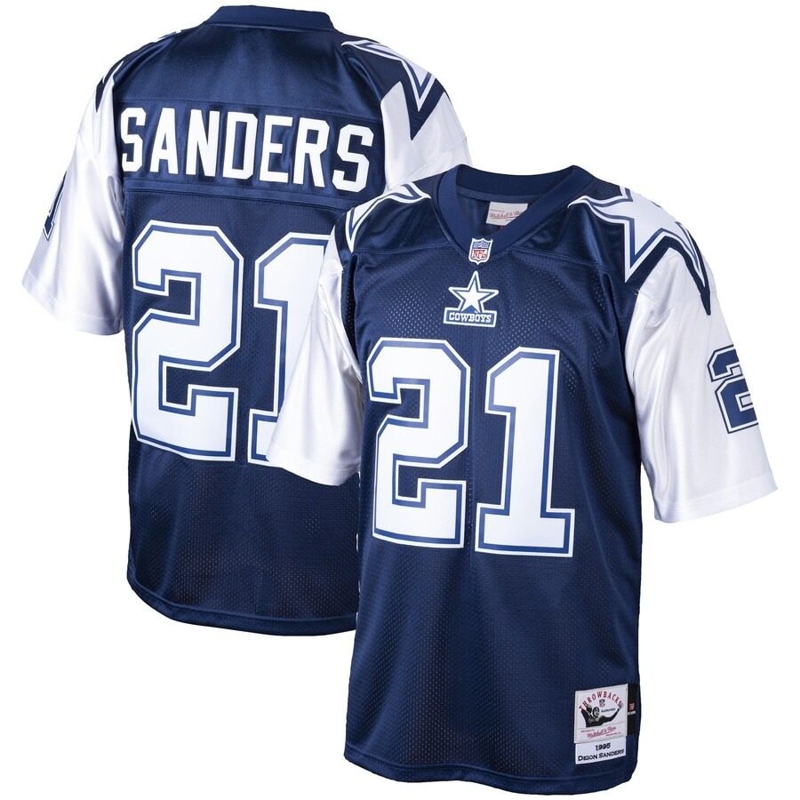 Men's Dallas Cowboys Deion Sanders Mitchell & Ness Navy Big & Tall 1995 Retired Player Replica Jersey - Puhuasuan