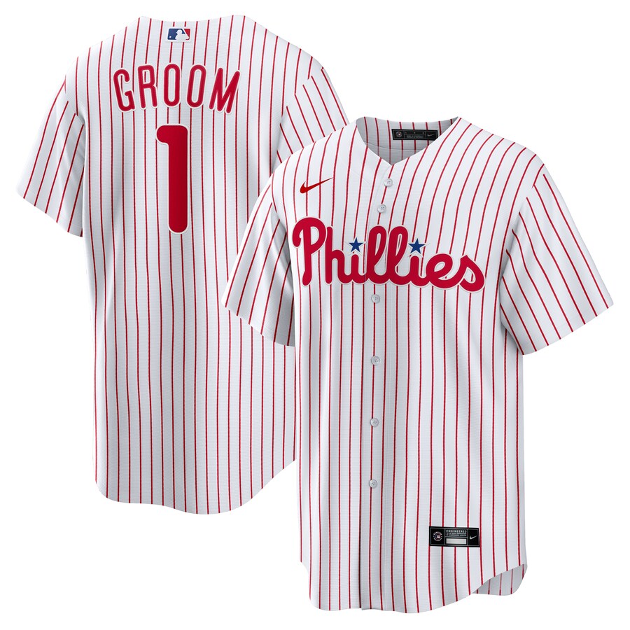 Men's Philadelphia Phillies Nike White #1 Groom Home Replica Jersey - Puhuasuan