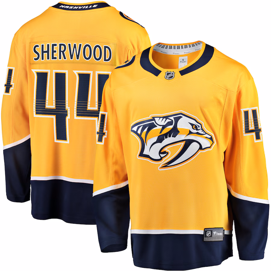 Men's Nashville Predators Kiefer Sherwood Fanatics Gold Home Breakaway Player Jersey - Puhuasuan