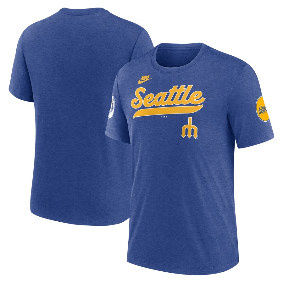 Men's Seattle Mariners Nike Heather Royal Cooperstown Collection Eras Tri-Blend T-Shirt - Puhuasuan