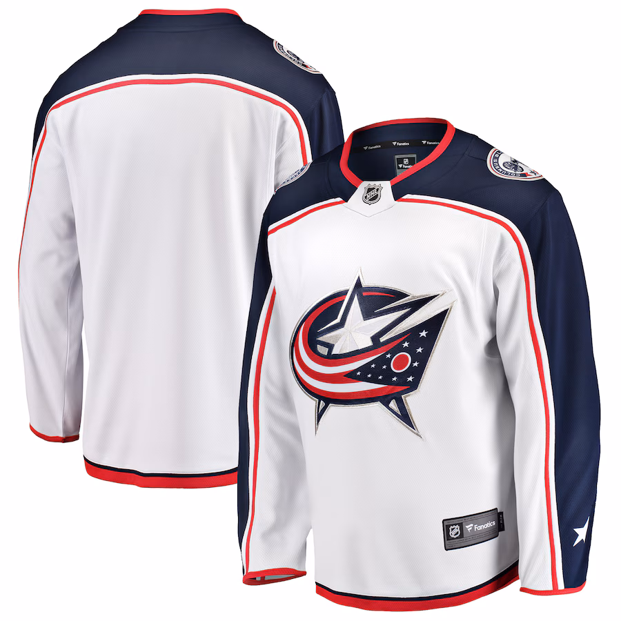 Men's Columbus Blue Jackets Fanatics White Breakaway Away Jersey - Puhuasuan