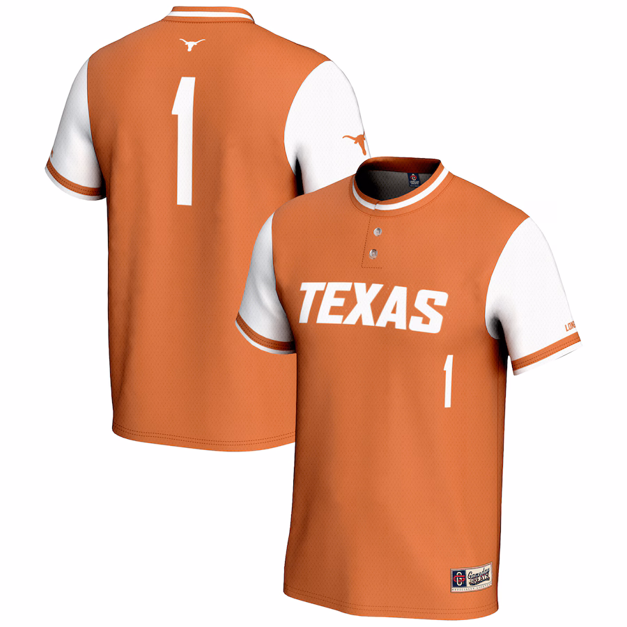 Youth GameDay Greats #1 Burnt Orange Texas Longhorns Lightweight Softball Jersey - Puhuasuan