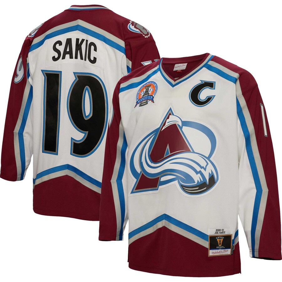 Men's Colorado Avalanche Joe Sakic Mitchell & Ness White 2000/01 Captain Patch Blue Line Player Jersey - Puhuasuan
