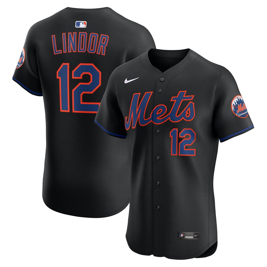 Men's New York Mets Francisco Lindor Nike Black Alternate Elite Jersey - Puhuasuan