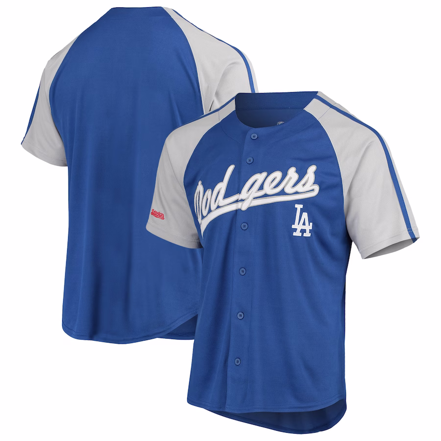 Men's Los Angeles Dodgers Stitches Royal Button-Down Raglan Replica Jersey - Puhuasuan