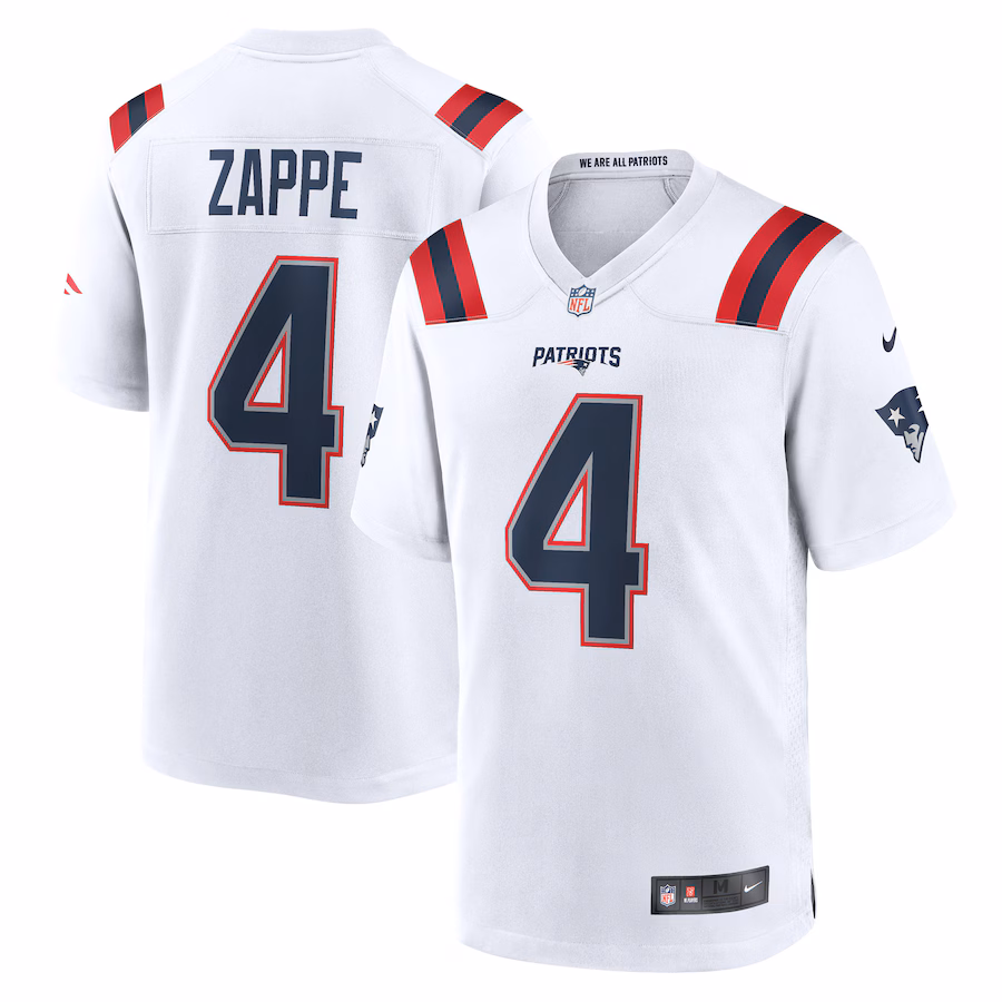 Men's New England Patriots Bailey Zappe Nike White Game Player Jersey - Puhuasuan