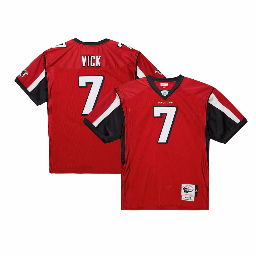 Men's Atlanta Falcons 2003 Michael Vick Mitchell & Ness Red Authentic Throwback Retired Player Jersey - Puhuasuan
