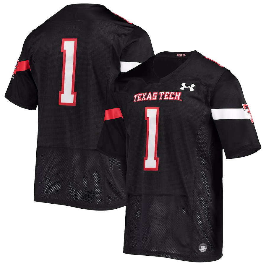 #1 Texas Tech Red Raiders Under Armour Team Premier Football Jersey - Black - Puhuasuan