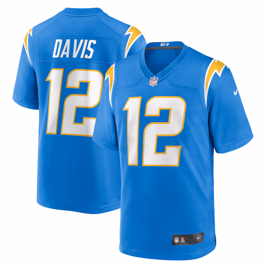 Men's Los Angeles Chargers Derius Davis Nike Powder Blue Team Game Jersey - Puhuasuan
