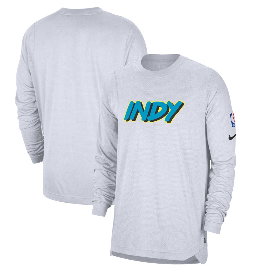 Men's Indiana Pacers Nike White 2024/25 City Edition Authentic Pregame Performance Long Sleeve Shooting T-Shirt - Puhuasuan